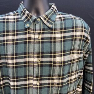 Woodland Trail Mens Green Plaid Flannel Button-Up Long Sleeve Shirt Size L